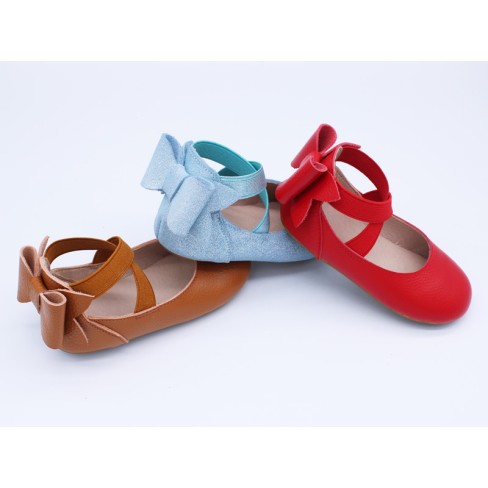 2023  baby walking sky blue leather girl bow shoes