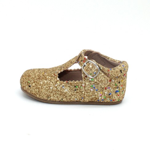 2023  gold glitter holiday girls kids tbar zapato de bebe
