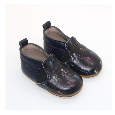 2023 Soft 3D Printing Leather Girls Black Funny Baby Shoes