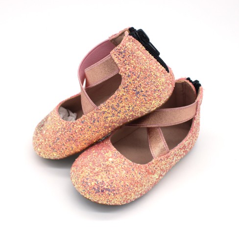 2023  pink glitter leather baby kids ballet flats shoes