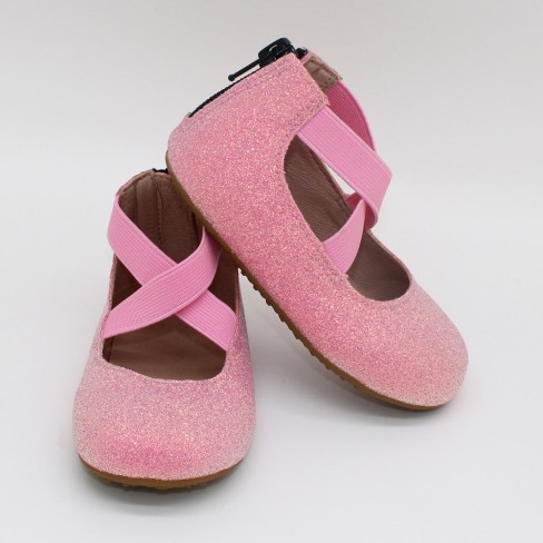 2023  purple color glitter leather ballet shoes flat for kids
