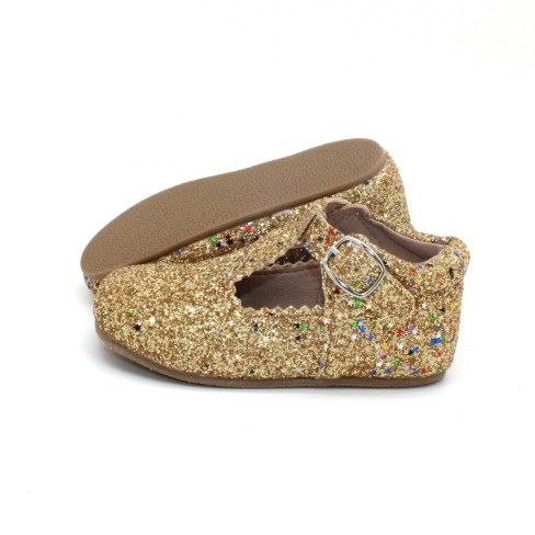 2023  gold glitter holiday girls kids tbar zapato de bebe