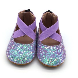 2023  purple glitter leather girls princess baby shoes