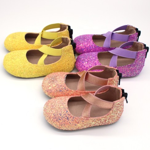 2023  yellow glitter cheap ballet flats for baby girls