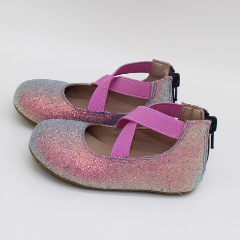 2023  purple color glitter leather ballet shoes flat for kids