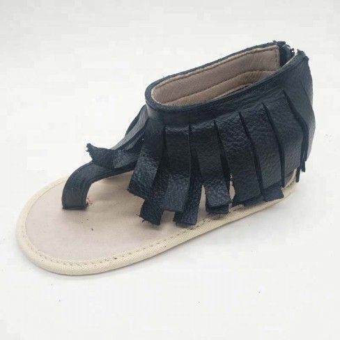genuine leather fringe barefoot baby sandals with soft rubber sole