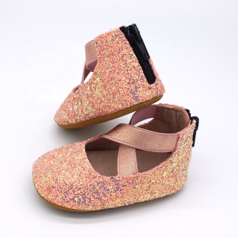 2023  pink glitter leather baby kids ballet flats shoes
