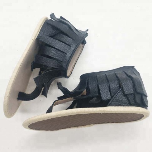 genuine leather fringe barefoot baby sandals with soft rubber sole