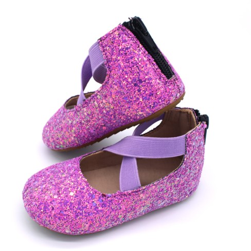 2023  purple glitter leather girls toddler ballet shoes