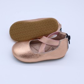 2023 hardsole rose gold genuine leather kids girls ballet flat shoes