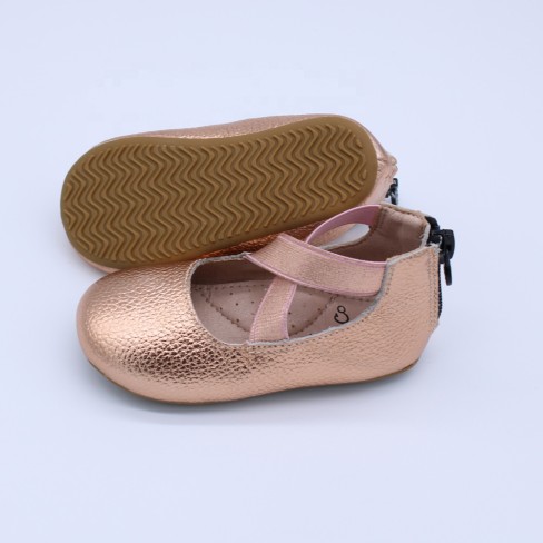 2023 hardsole rose gold genuine leather kids girls ballet flat shoes