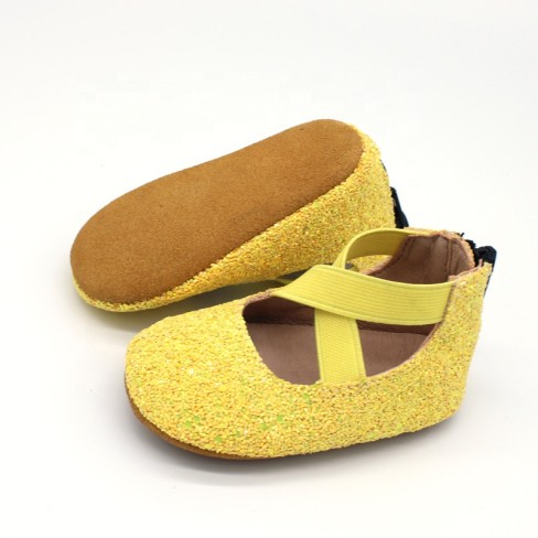 2023  yellow glitter cheap ballet flats for baby girls