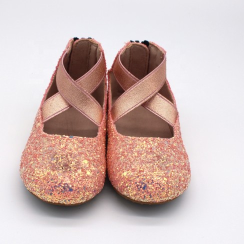 2023  pink glitter leather baby kids ballet flats shoes