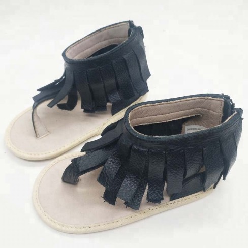 genuine leather fringe barefoot baby sandals with soft rubber sole