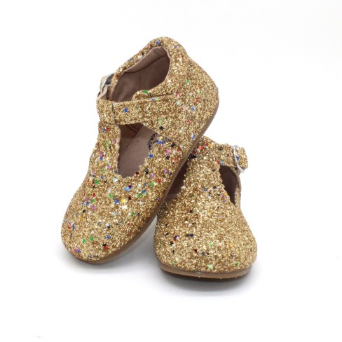 2023  gold glitter holiday girls kids tbar zapato de bebe