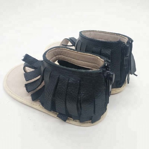 genuine leather fringe barefoot baby sandals with soft rubber sole