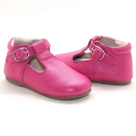 2023  baby walking hot pink girls tbars leather kid shoes