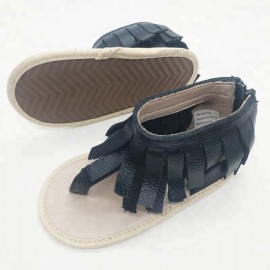 genuine leather fringe barefoot baby sandals with soft rubber sole