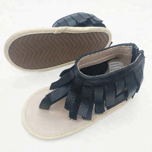 genuine leather fringe barefoot baby sandals with soft rubber sole