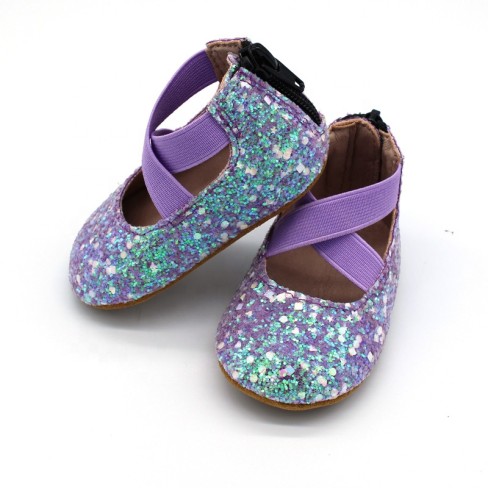 2023  purple glitter leather girls princess baby shoes