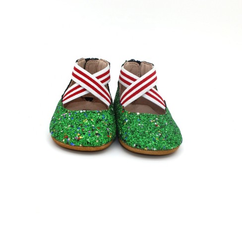 2023  ballet flats green glitter baby shoes with red heart