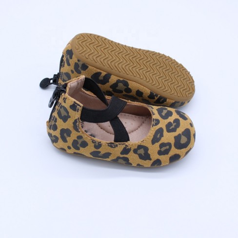 2023  leopard print leather ballet flats for kids girls