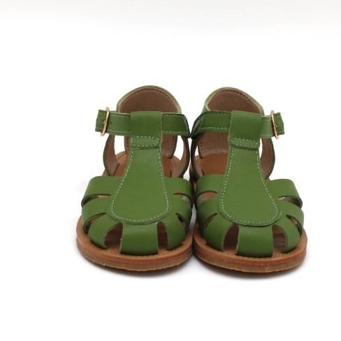  ized green leather kids little girls summer sandals