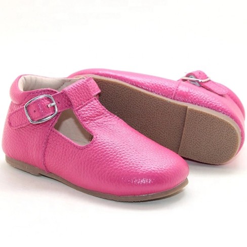 2023  baby walking hot pink girls tbars leather kid shoes