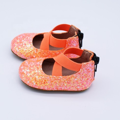 2023  orange glitter girls infant toddlers shoes flats