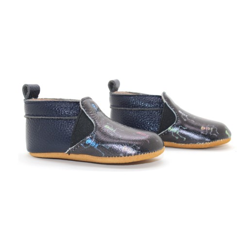 2023 Soft 3D Printing Leather Girls Black Funny Baby Shoes