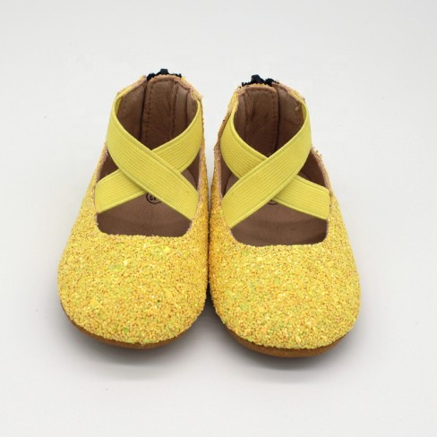 2023  yellow glitter cheap ballet flats for baby girls