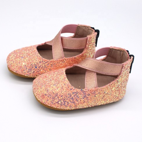 2023  pink glitter leather baby kids ballet flats shoes