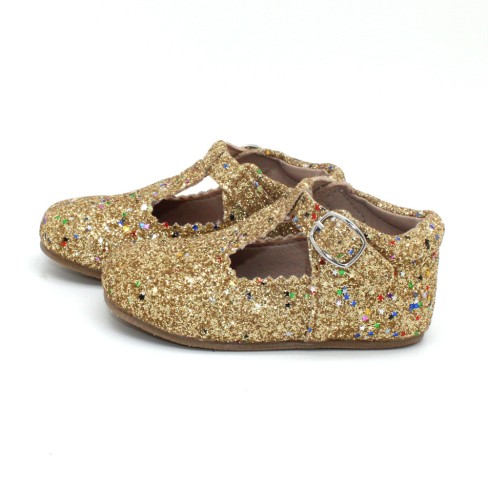 2023  gold glitter holiday girls kids tbar zapato de bebe