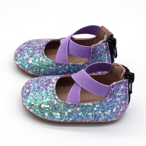 2023  purple glitter leather girls princess baby shoes