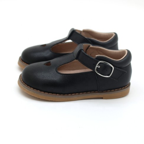 ized black leather girls party shoes 2023 with heart