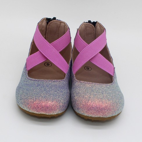 2023  purple color glitter leather ballet shoes flat for kids