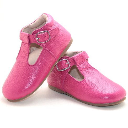 2023  baby walking hot pink girls tbars leather kid shoes