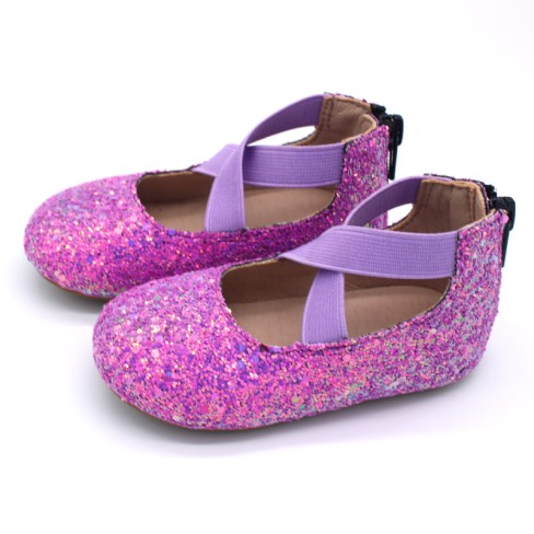 2023  purple glitter leather girls toddler ballet shoes