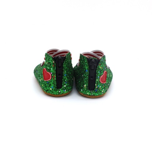 2023  ballet flats green glitter baby shoes with red heart