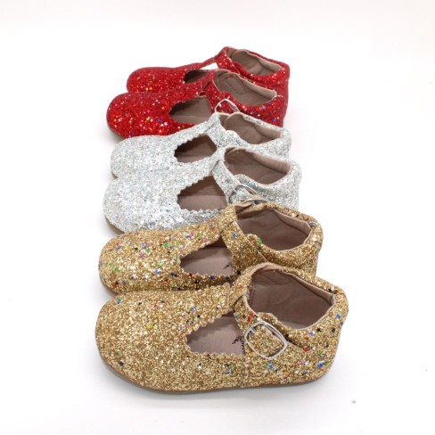 2023  gold glitter holiday girls kids tbar zapato de bebe