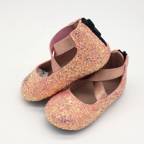 2023  pink glitter leather baby kids ballet flats shoes
