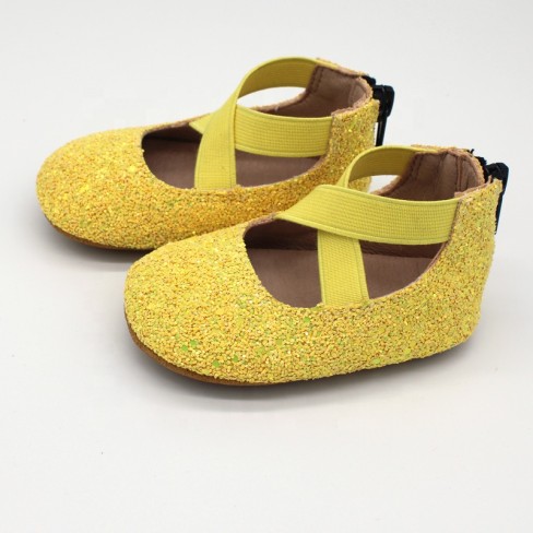 2023  yellow glitter cheap ballet flats for baby girls