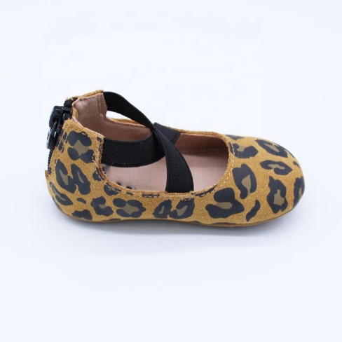 2023  leopard print leather ballet flats for kids girls