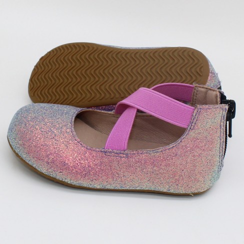 2023  purple color glitter leather ballet shoes flat for kids