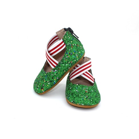 2023  ballet flats green glitter baby shoes with red heart