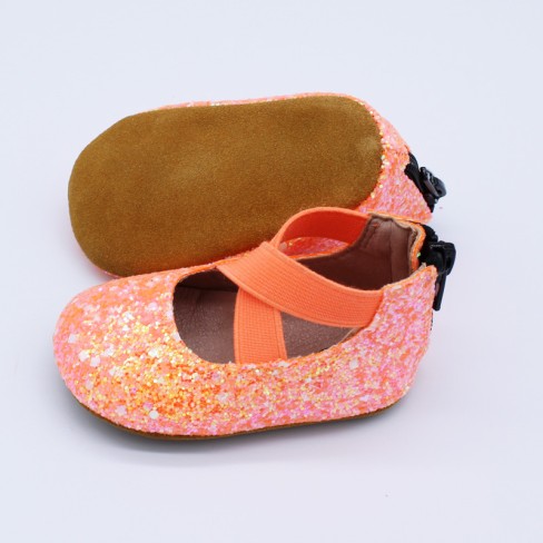 2023  orange glitter girls infant toddlers shoes flats