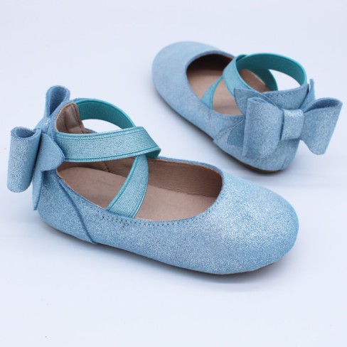 2023  baby walking sky blue leather girl bow shoes
